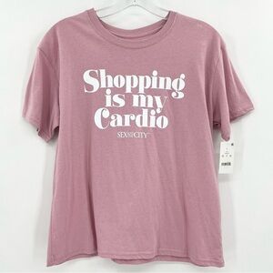 NWT Pink SHOPPING IS MY CARDIO Cropped Tee Size Large